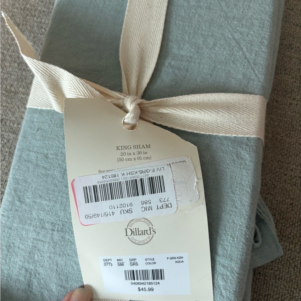 Southern Living Garrison Aqua Linen Cotton King Sham 20x36 Simplicity Dillard’s - Picture 2 of 3